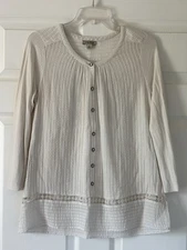 Lucky Brand Womens Shirt Small Ivory Crochet Details Mixed Media Fabric Boho