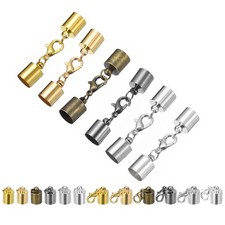 30 Set 8mm Leather Cord End Caps with Lobster Claw Clasps 6 Colors