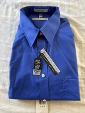 Geoffrey Beene Shirt Men's XL Blue Classic Fit Wrinkle Free Long Sleeve  17 1/2