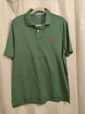 MENS POLO RALPH LAUREN POLO SHIRT CLASSIC FIT GREEN SIZE LARGE RED LOGO