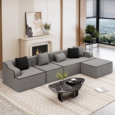 134'' Modular Sectional Sofa Corduroy Cloud Couch with Pillow 5-Seat Sofa Gray