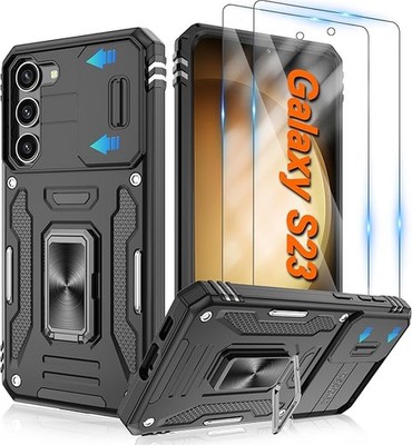 Samsung Galaxy S23 Case with HD Screen Protector & Slide Camera Cover, 360° Rota