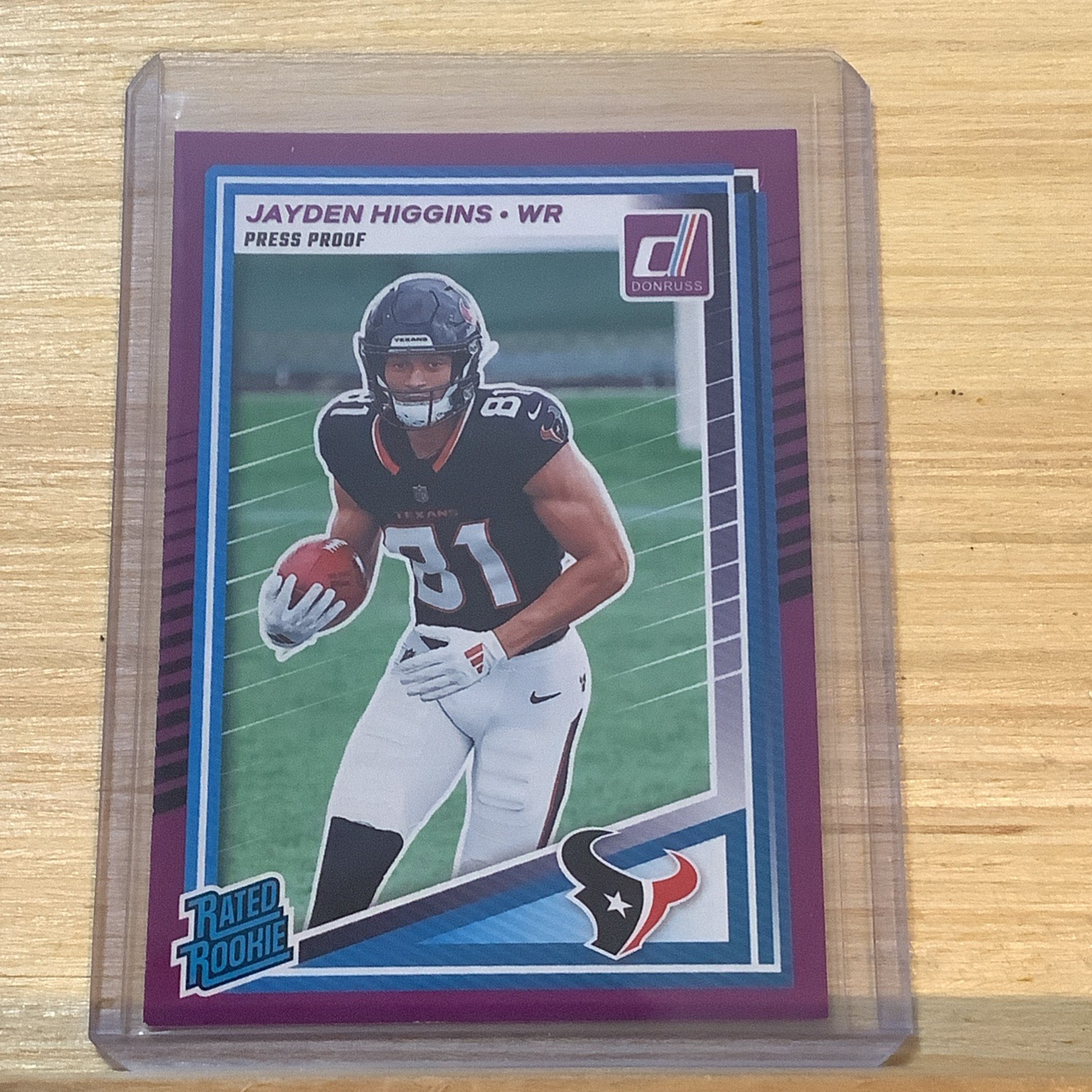 2025 Donruss Purple Press Proof Rated Rookie Jayden Higgins #334 Texans B-5