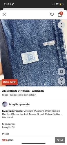 Vintage 90s Blue Jean Denim Blazer Jacket Academia Nautical Preppy Career Small - Picture 8 of 8