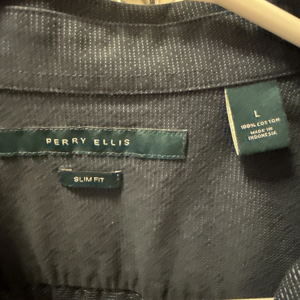 Camisa social masculina Perry Ellis slim fit botão para baixo azul tamanho G mangas compridas  - Imagem 2 de 4