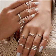 Silver Alloy Rings Set For Women And Girls Stylish Stacking And Layering