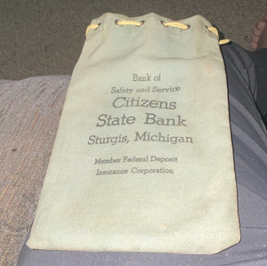 Citizens State Bank Sturgis Michigan Canvas Drawstring Bank Deposit Bag