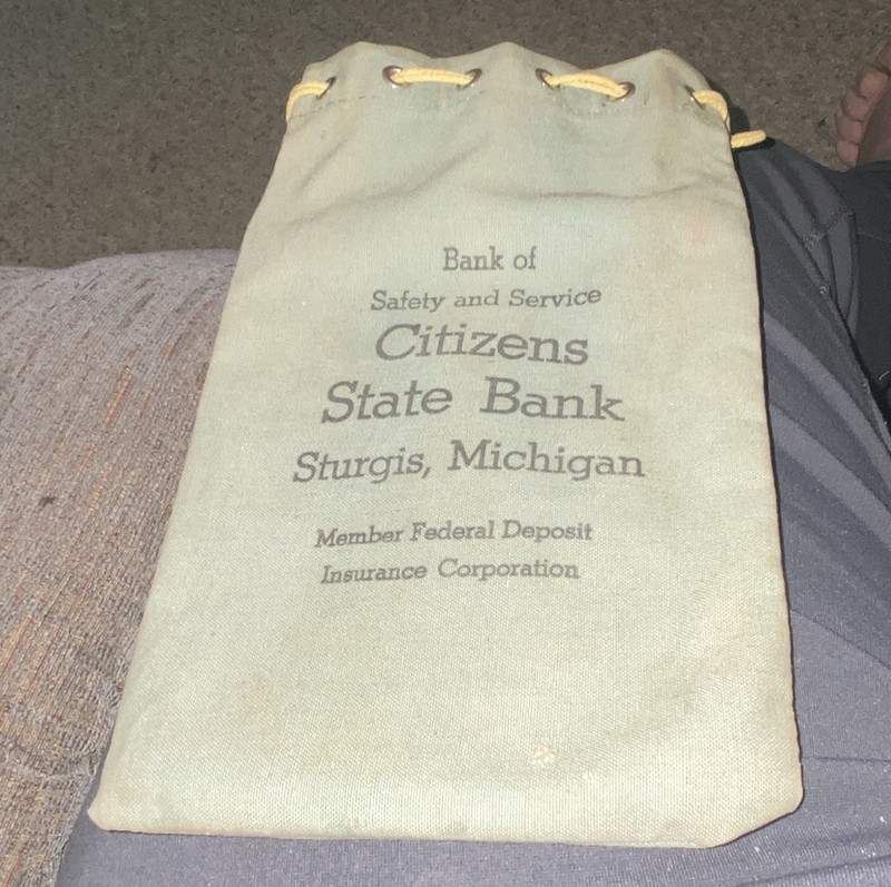 Citizens State Bank Sturgis Michigan Canvas Drawstring Bank Deposit Bag