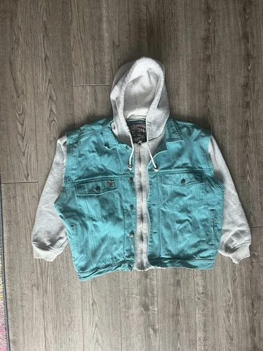 VETEMENTS Giacca vintage Bugle ragazzo uomo XL grigio turchese denim cappotto cappuccio oversize rap