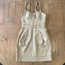 Aritzia Wilfred Tulip Bustier Adjustable Strap Mini Dress Khaki Pockets Size 2