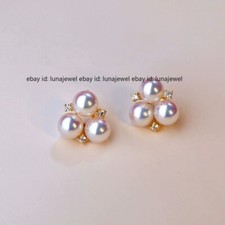 Top Grade Akoya Baby Pearl 18K Yellow Gold Stud Earrings