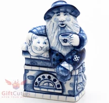 Gzhel Porcelain home spirit warding charm on Russian folk oven Figurine handmade