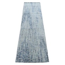 2'6" x 9'8" Gray Jacquard Hand Loomed Modern Wool and Art Silk Runner Rug R80274