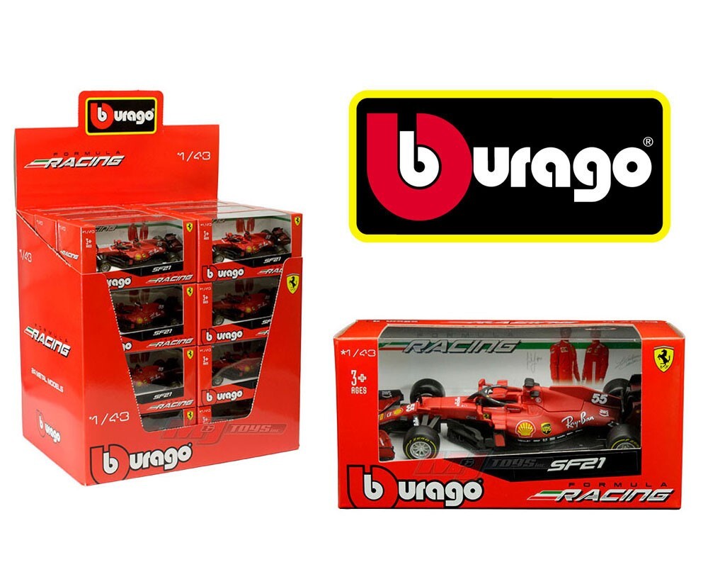 Bburago Race 18-36829#55 Compatible con Ferrari SF21, No.55, Scuderia Ferrari, Fórmula 1, C.Sainz, 2021, 1:43, Modelo prefabricado