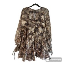 ASOS DESIGN mini smock dress tie waist ditsy Floral print chiffon Petite Size 8