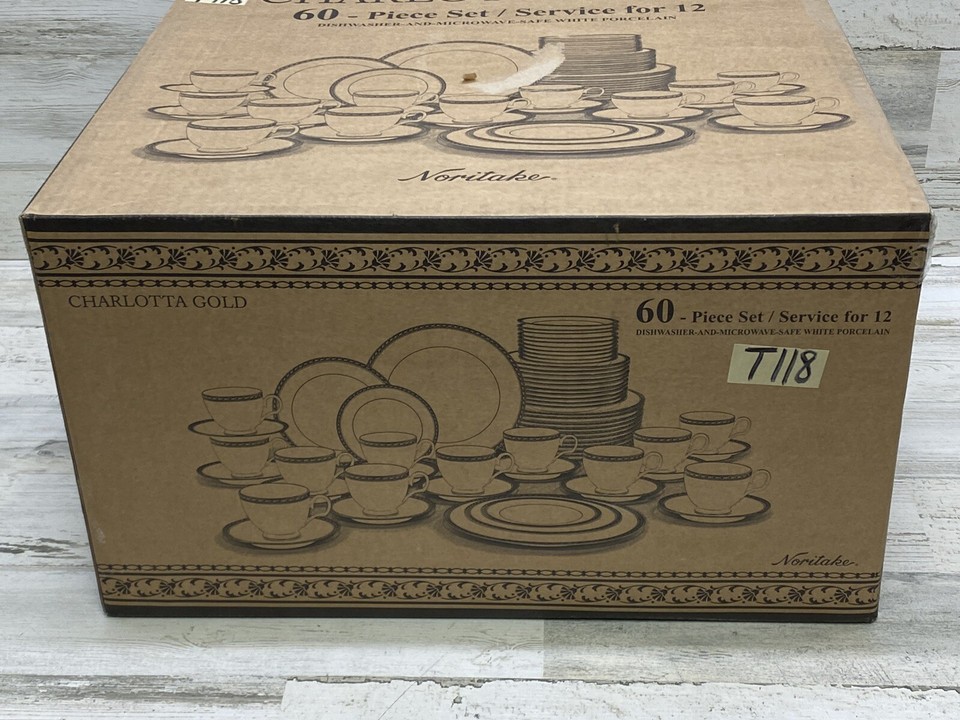 Noritake Charlotta Gold 60PC Dinnerware Set, Service for 12 New eBay