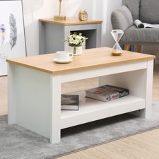 Simple Coffee Table with Storage Shelf End Centre Table Storage Table White+Oak