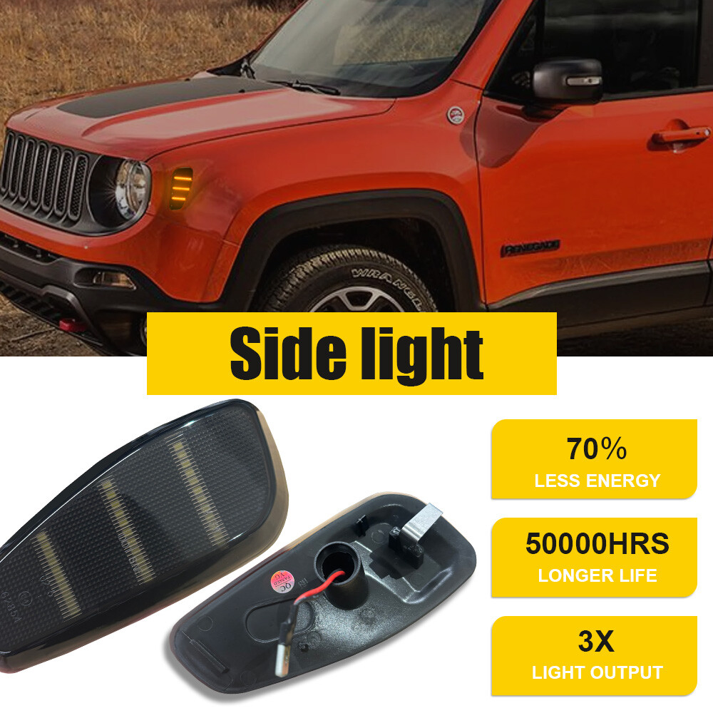 Jeep Renegade 15-23 Smoked Amber LED Side Marker Reflector Lights  