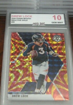 DREW LOCK SP***2020 Panini MOSAIC Gold**GEM 10***BRONCOS***Mad Dog GRADING