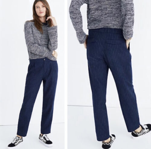 Madewell Track Trousers in Navy Pinstripe Cotton … - image 1