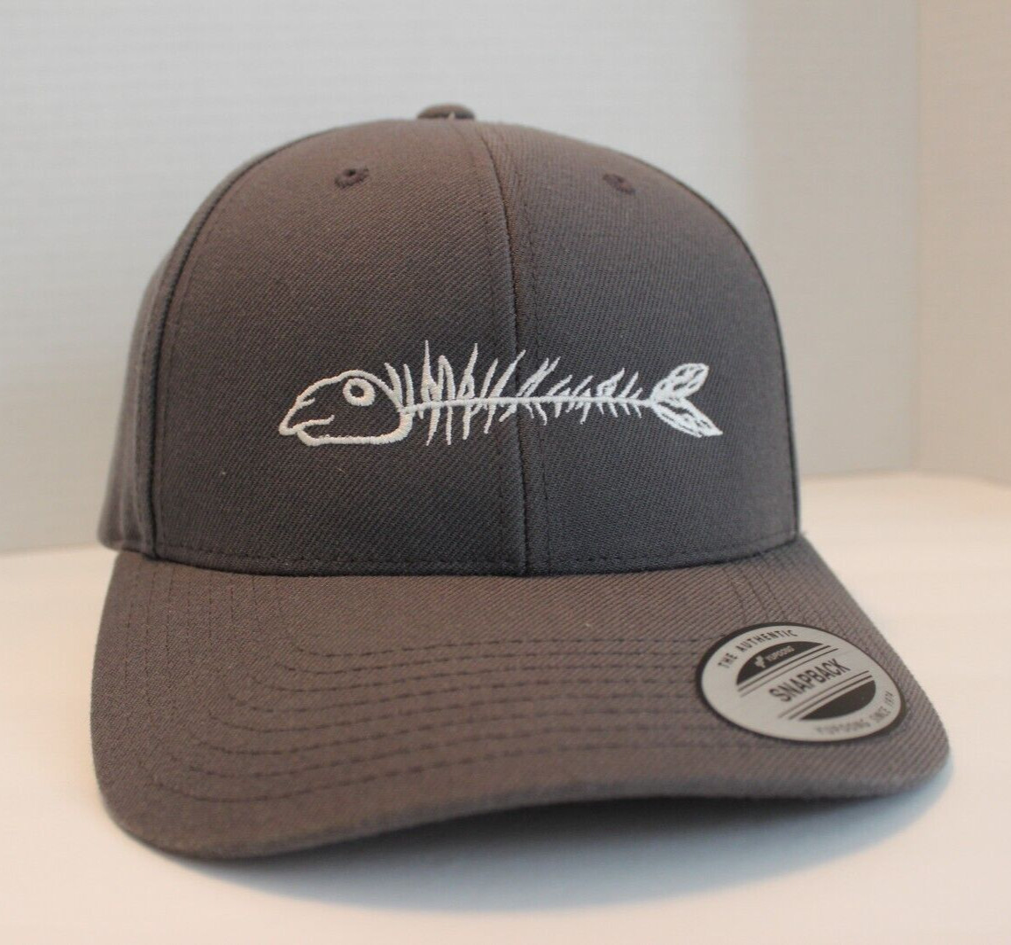 Fish Bone Grey Adjustable Snapback Hat Embroidere… - image 1