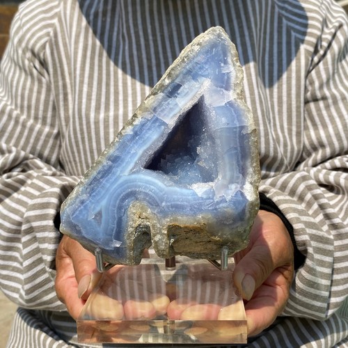 1380g Large Blue Chalcedony Quartz Banded Crystal Geodes Rough Specimen ...