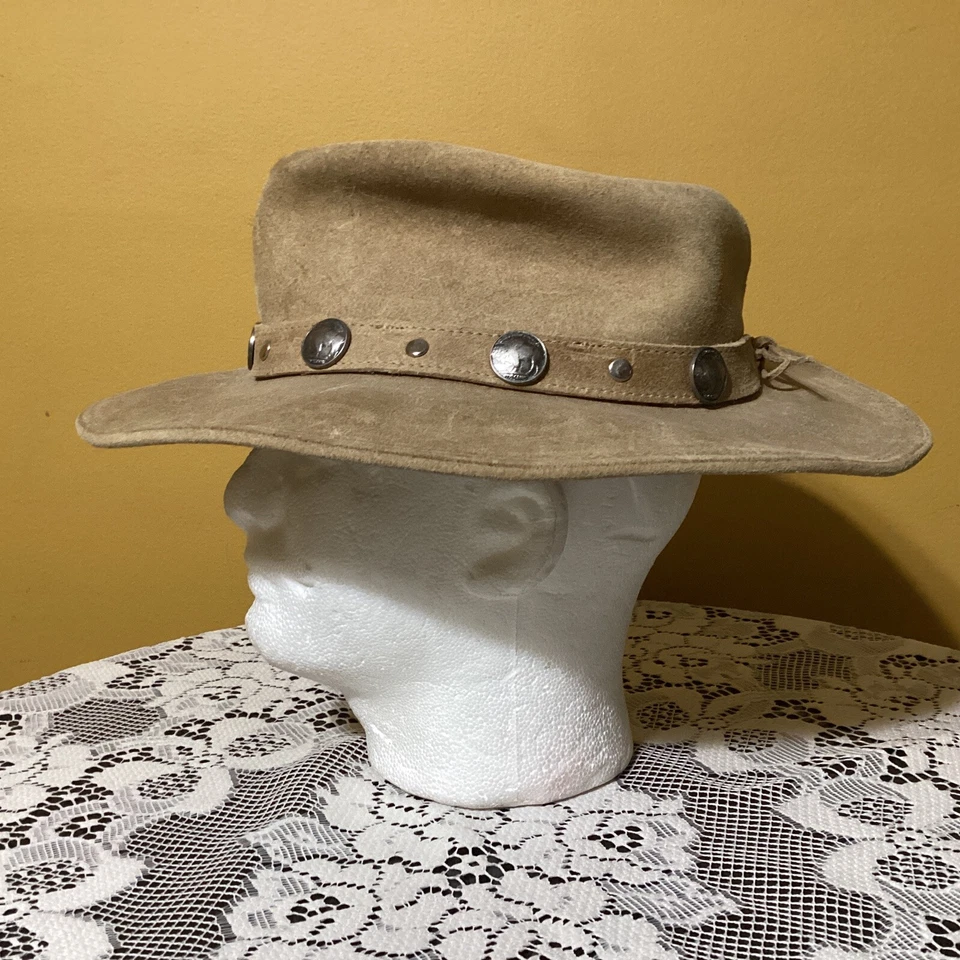 The Outback Buffalo 镍帽 Minnetonka L 码棕色麂皮绒乡村皮革 — 第 3/4 张图片