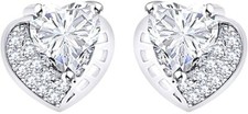 Heart Stud Earrings Simulated Birthstone Cubic Zirconia 14K White Gold Plated