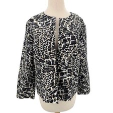 Chico's Womens LS Open Front Blazer/Jacket Black White Tan Animal Print 2/Large