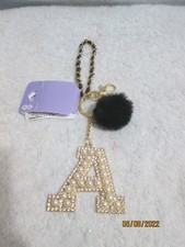 Monogram Initial " A " Keychain Faux Pearls With Hanging Clip