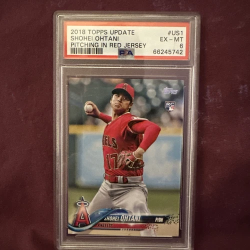 Shohei Ohtani 2018 Topps Update Pitching in Red Jersey Rookie #US1 PSA 6