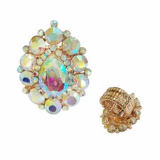 Gold AB Rhinestone Teardrop Stretch Ring 131