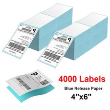 4000 Fanfold 4" x 6" Direct Thermal Shipping Labels Blue Release Zebra  Rollo