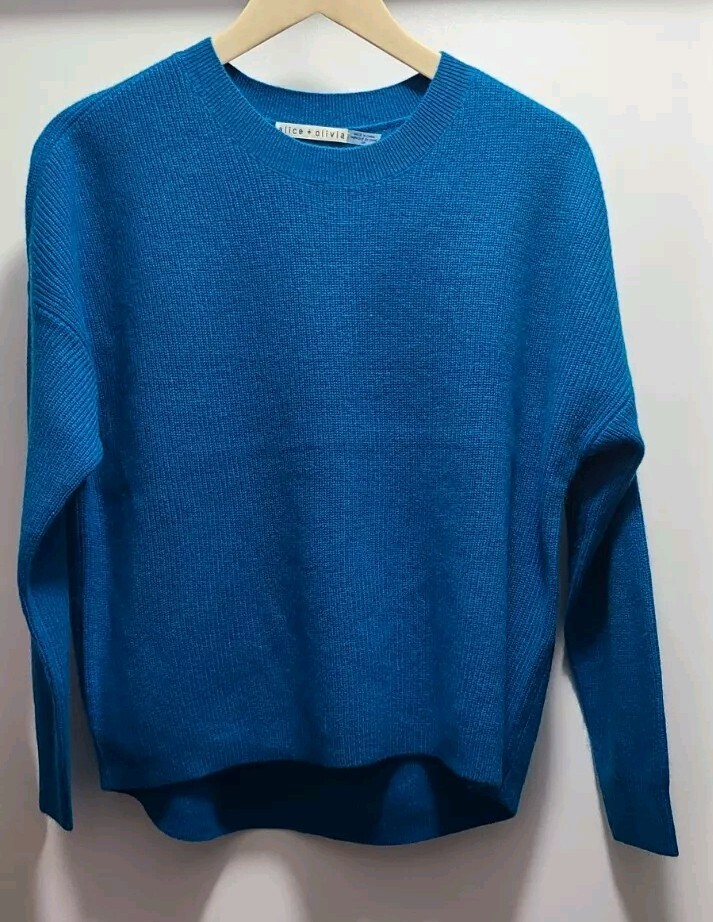 Alice + Olivia Caprice Cashmere Drop Shoulder Sweater Turkish Blue