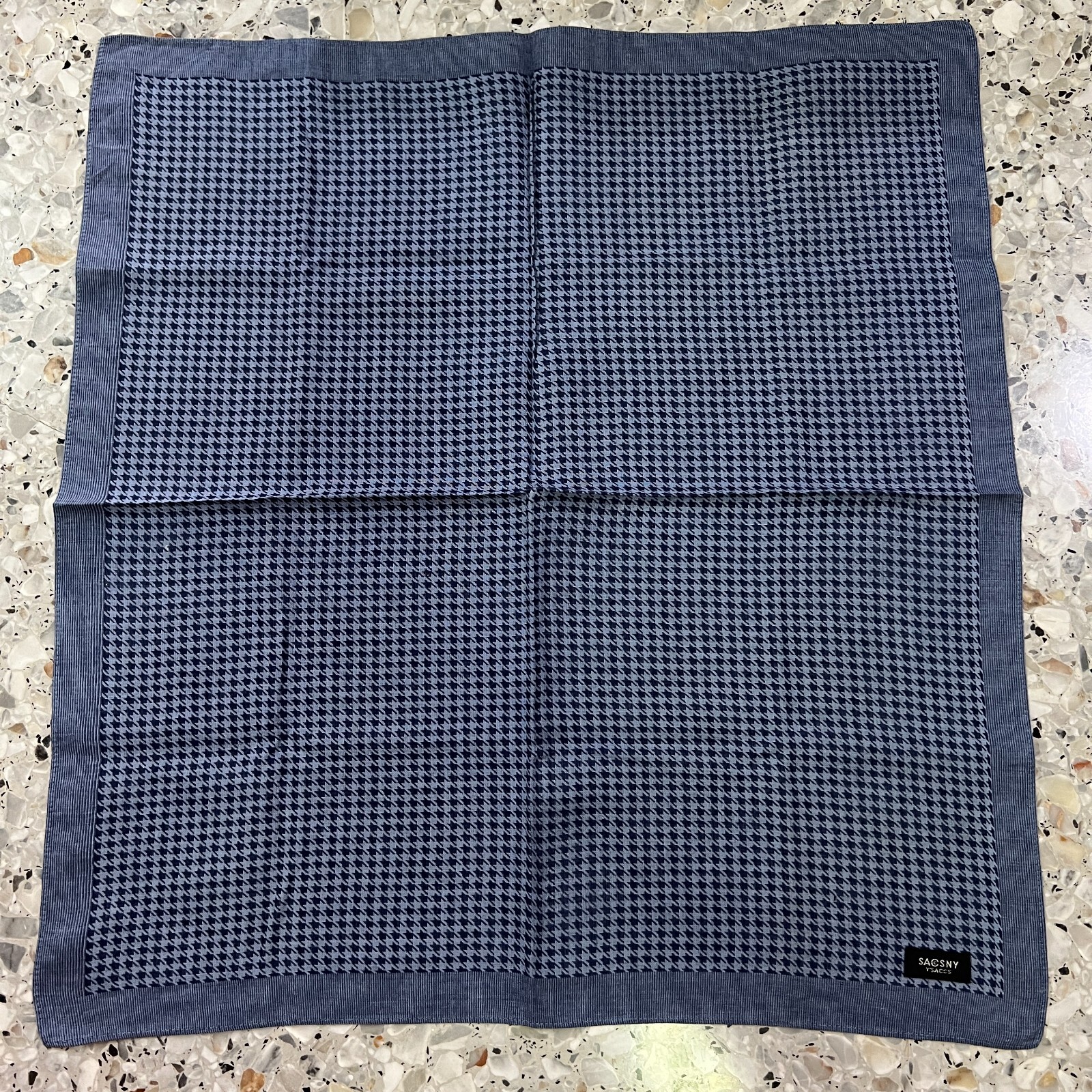 MAN HANDKERCHIEF HOUNDSTOOTH BLUE CLASSIC COTTON VTG POCKET ART SQUARE