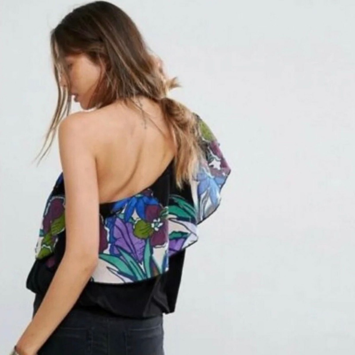New Free People Annka One-Shoulder Top $78 BLACK Small