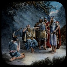 Magische Laternenfolie ELIJAH UND DIE DREI UM 1910 ILLUSTRATION RELIGION ELIJAH