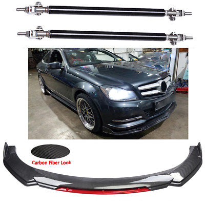 Front Bumper Lip Splitter Spoiler Carbon Fiber + Strut Rods For Bens Body Kit