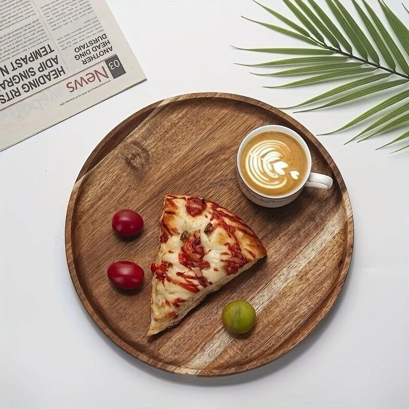 Handcrafted Round Wooden Serving Tray - 11x11 inches with Handles - Image 4 of 4