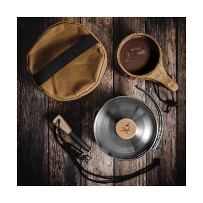 überleben Kessel Bushcraft Pot with Canvas Bag | Wood Handle | 304