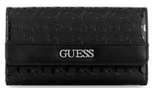 NEW GUESS Women's Ellison Logo Embossed Trifold Slim Wallet Clutch Bag - Black