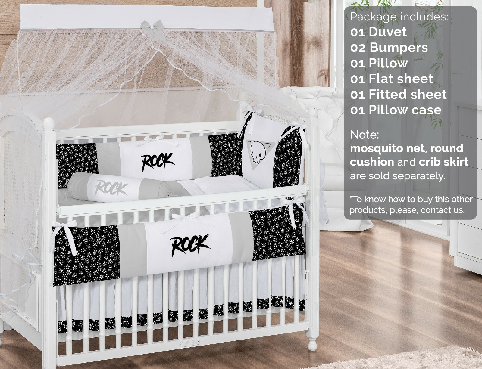 gray and white crib bedding