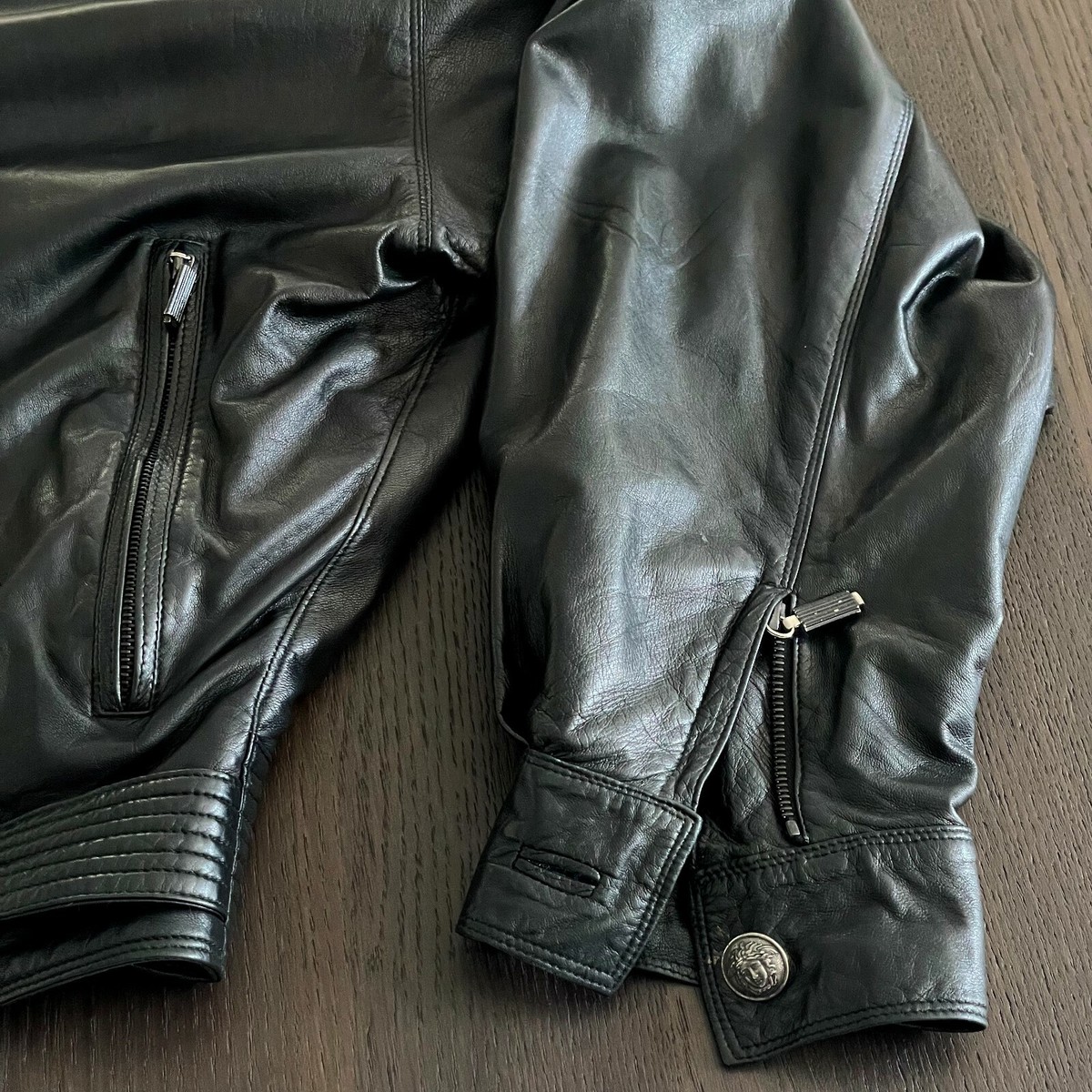 GIANNI VERSACE leather jacket black studded with zip size IT GIANNI VERSACE leather jacket black studded with zip size IT