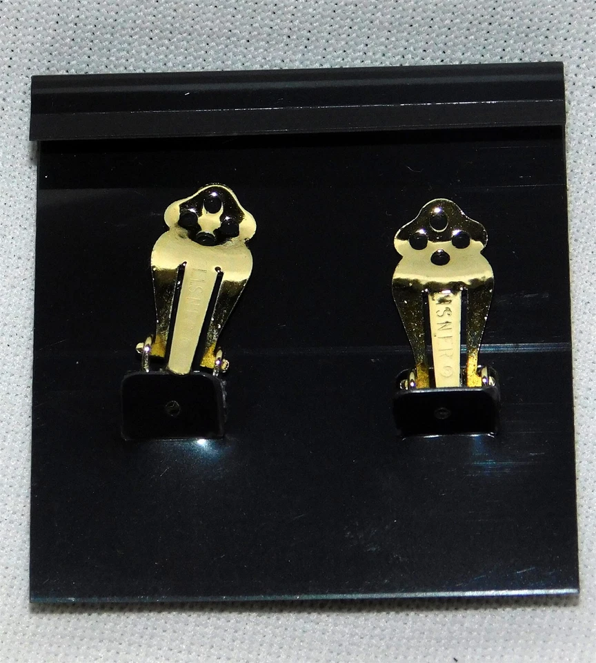 Vtg LISNER Orange Peach Flowers Thermoset & Rhinestones Clip On Earrings 1" - Image 3 of 4