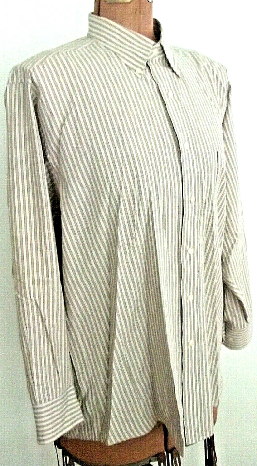 Camisa con botones CHAPS color tostado y blanco a rayas SIN ARRUGAS/Talla 16-16 1/2 32/33 grande Foto 4 de 4