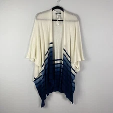 Lauren Ralph Lauren Poncho Women One Size Ruana Cape Shawl Wrap Ivory Blue