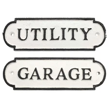 Cast Iron Garage/Utility Signs Set, Farmhouse Rustic Room Door Plaques