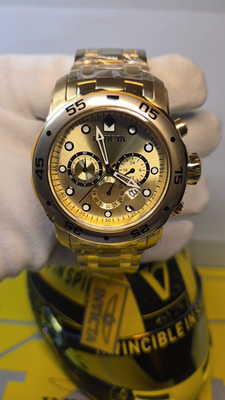 Invicta Pro Diver 0074 Orologio Uomo – 48 Mm, Acciaio Inossidabile, Quadrante Oro, Movimento Quarzo, Impermeabile 20 Bar