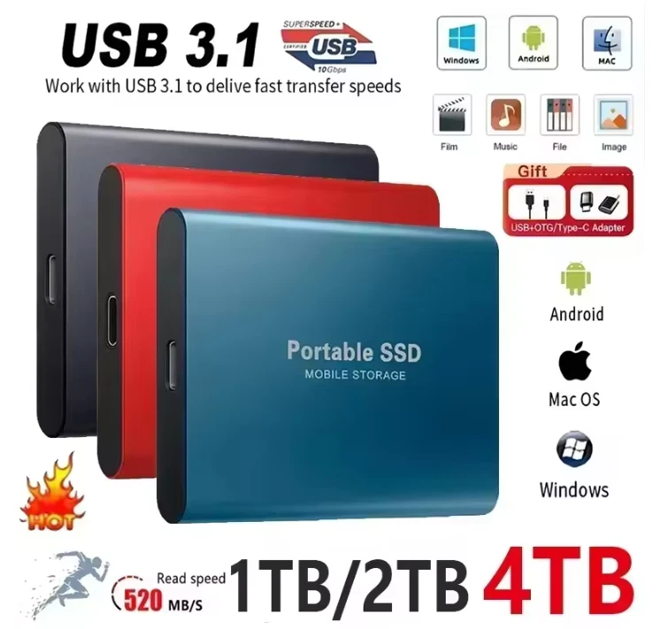 HARD DISK ESTERNO ssd portatile veloce usb 3.1 tipo C per pc mac backup dati - Immagine 2 di 4