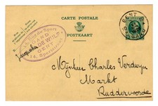 1929 Postkarte Belgien Gent nach Ruddervoorde Auto Text Schneider Familie De Wul
